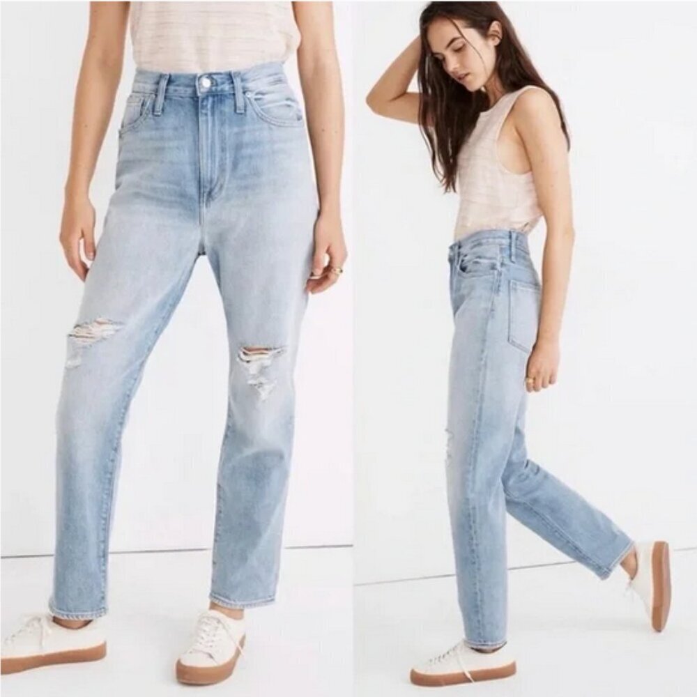 MADEWELL Momjean in Gilford Wash Ripped Edition Light Wash High Rise 31 Jeans